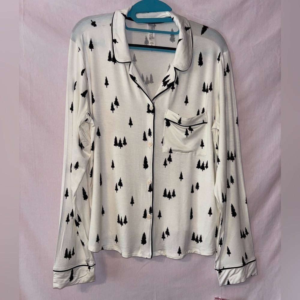 Tranquil & True White Shirt with Black Tree Design